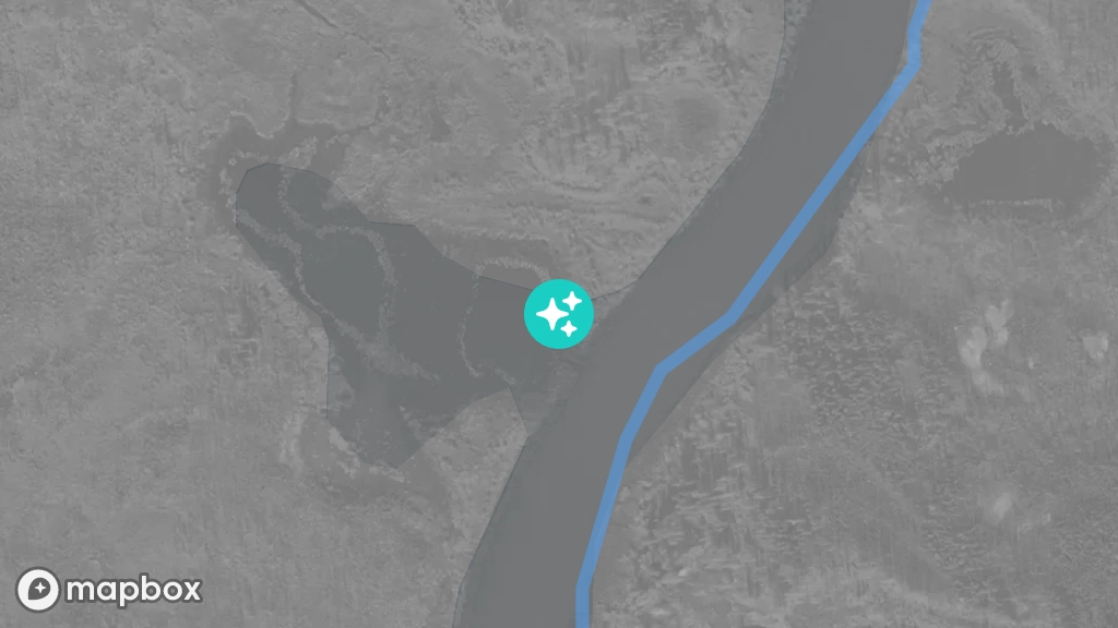 A satellite image of an old land trail that starts on the shore of the Marian River.